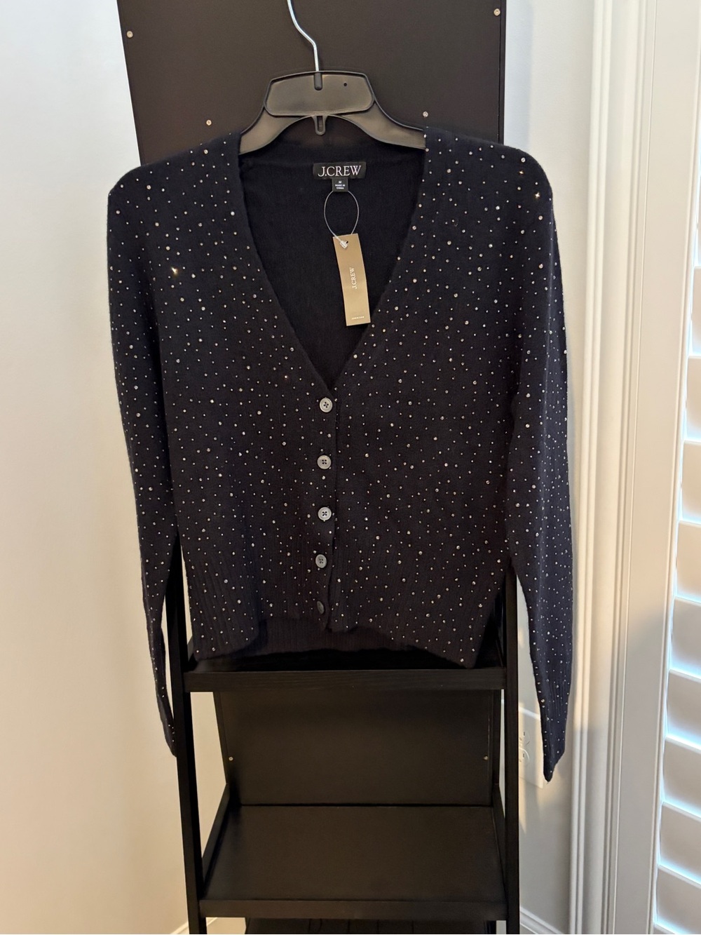 NWT J.Crew Black Crystal-Embellished V-Neck Cardigan Supersoft Yarn